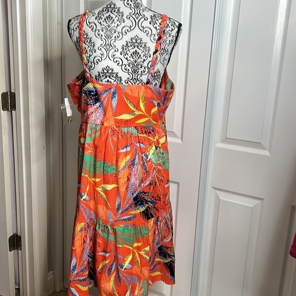 Beach Lunch Lounge Orange Floral Tropical Print Button Down L - Picture 3 of 5